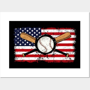 Patriotic Baseball 4th Of July Men USA American Flag Posters and Art